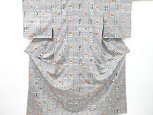 アンティーク　花に絣柄織り出し手織り節紬着物